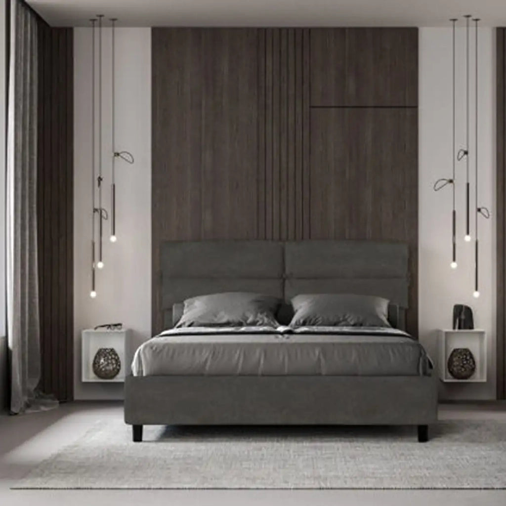 Letto matrimoniale con rete imbottito 160x190 microfibra grigio Nandy