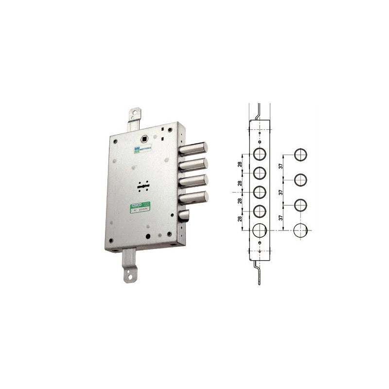 Serratura per porta blindata destra triplice (interasse 28 mm) – 4 mandate – Mottura