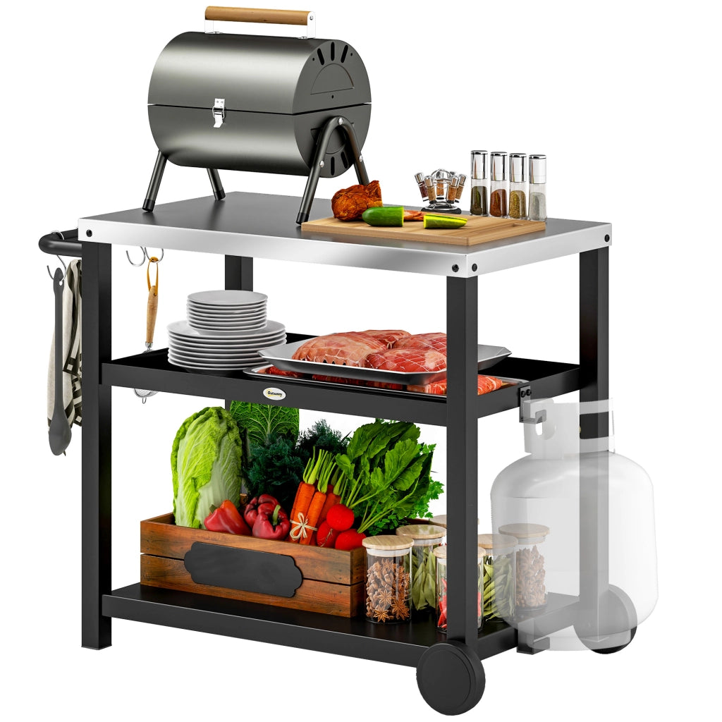 Carrello da Barbecue con Piano e Ruote ¨C Minimal ¨C Grigio 102x50x81 cm