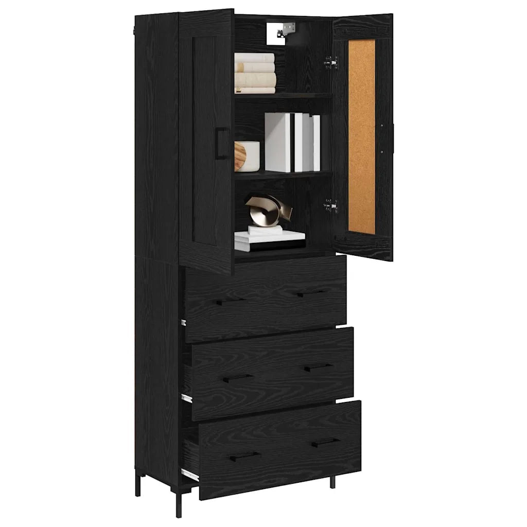 Credenza con cassetto 2 pz-Set di 2 Buffet-Armadio da cucina Rovere Nero Legno multistrato 705234