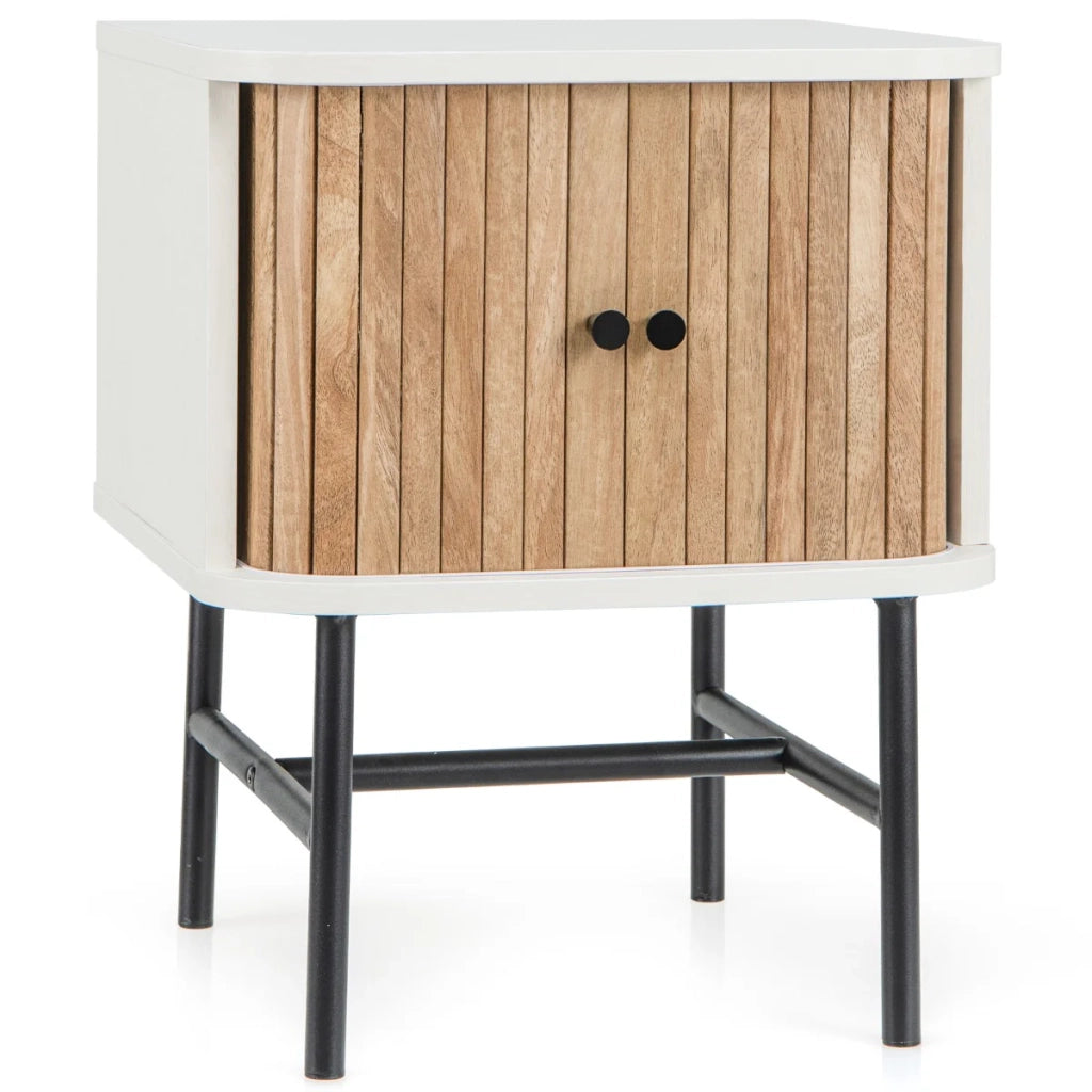 Tavolino con ante scorrevoli 40 x 39 x 49 cm pratico spazio di archiviazione design moderno in legno bianco 20_0013925