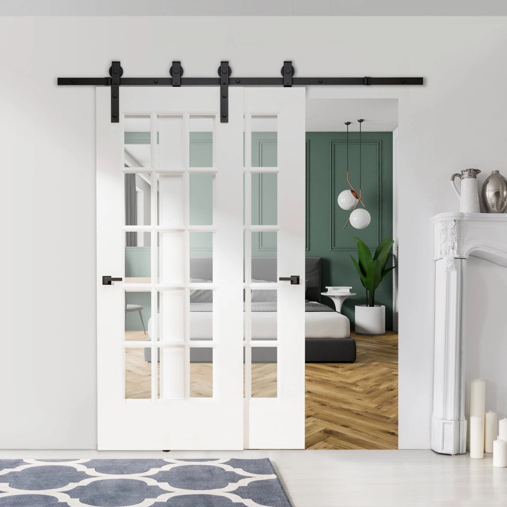 Binario per Porte Scorrevoli 200x0,6x4 cm con Kit di Accessori Nero