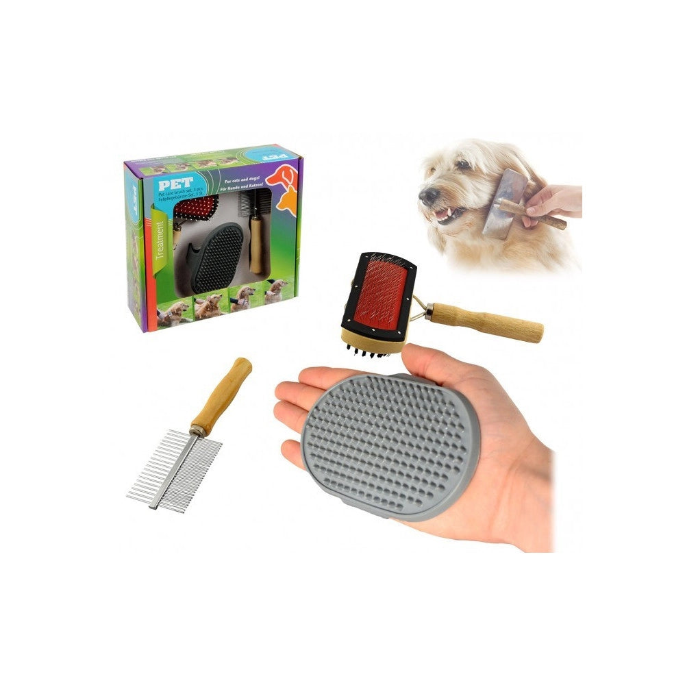 Trade Shop - Kit Delle Coccole 3 Pz Di Spazzole Per La Pulizia E La Cura Del Cane -