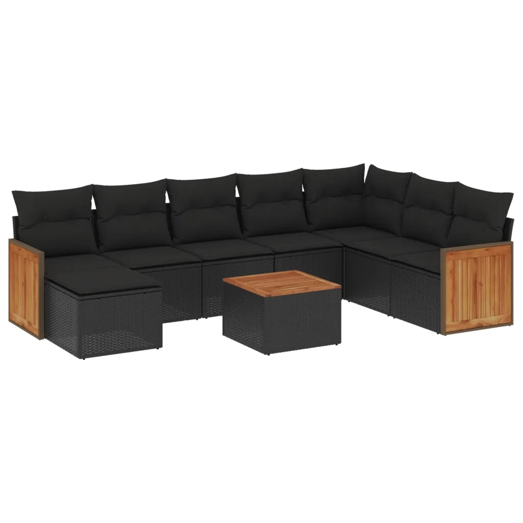 Set Divani da Giardino 9 pz con Cuscini Nero in Polyrattan 3227931