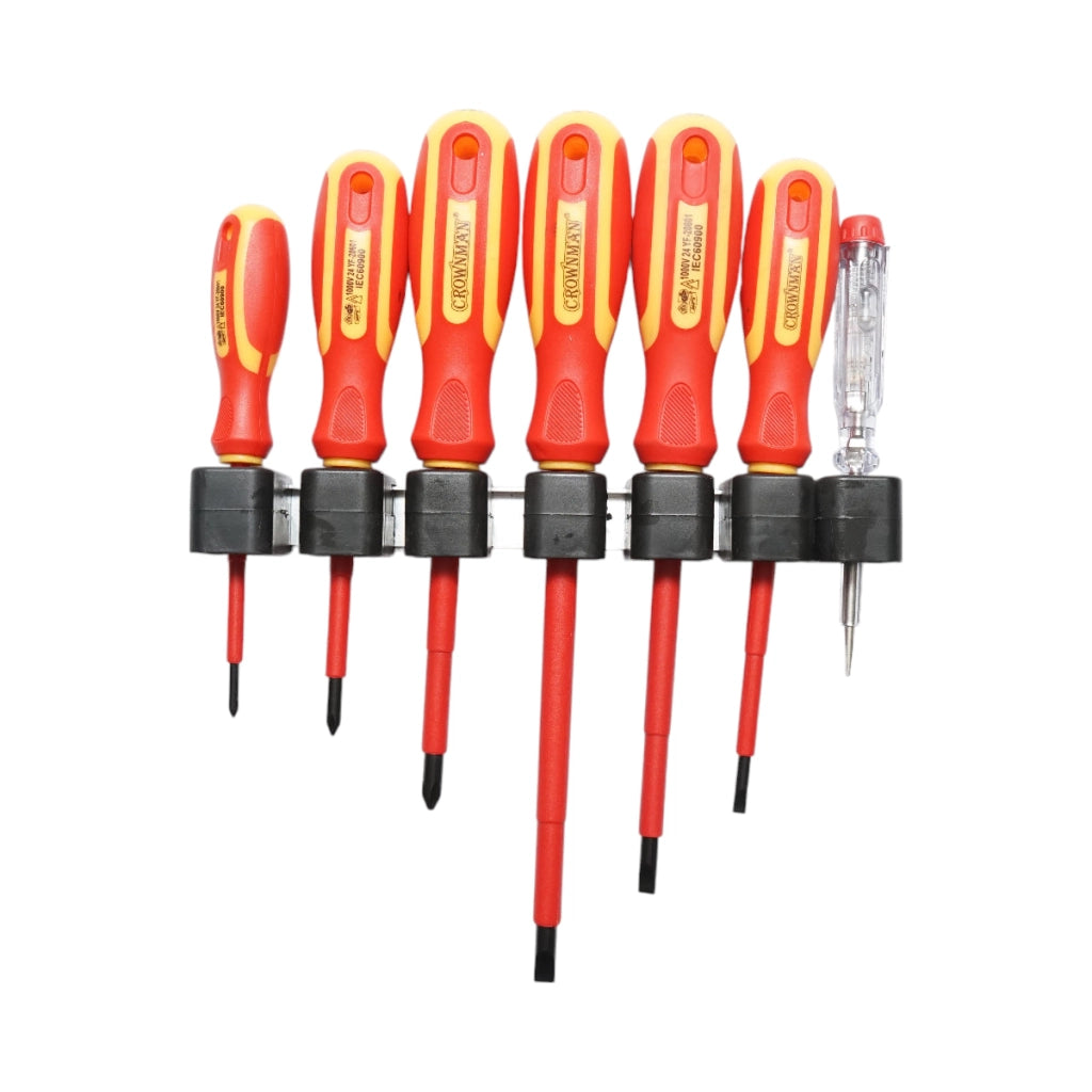 Set di 7 cacciaviti isolati 1000V per elettricisti, diritti e a croce con punta magnetica Cr-V Crownman
