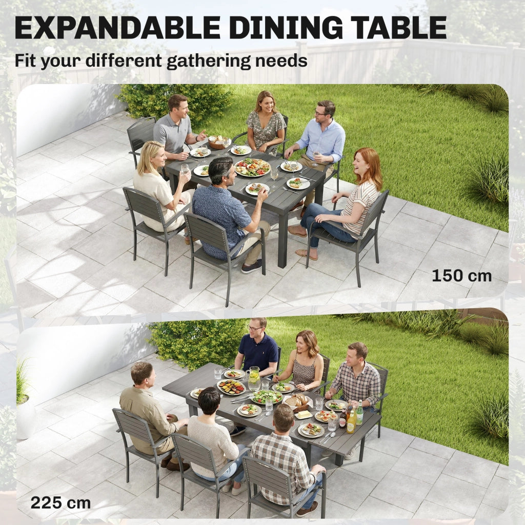 Set Giardino 7 Pezzi con Tavolo Estensibile e 6 Sedie Pieghevoli ¨C Zephmum ¨C Legno Effetto Aluminium