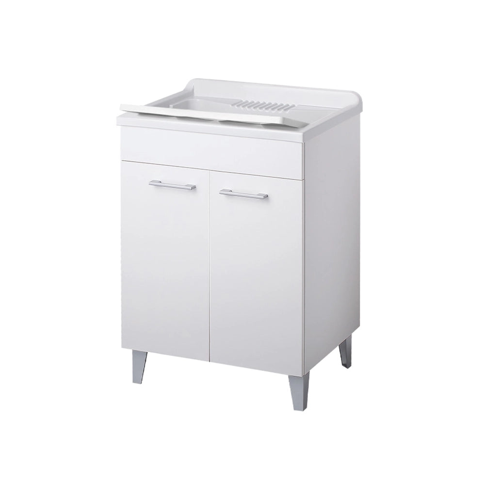 Mobile lavatoio per interni 60x45 cm bianco -vasca e asse in PP, sifone e troppopieno | Pratika