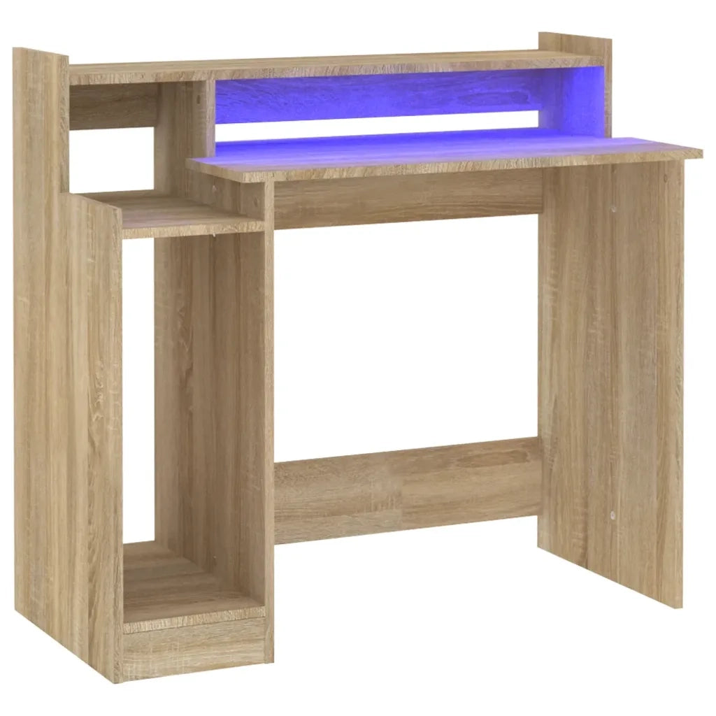 Scrivania con Luci LED Rovere Sonoma 97x45x90 cm in Multistrato 805555