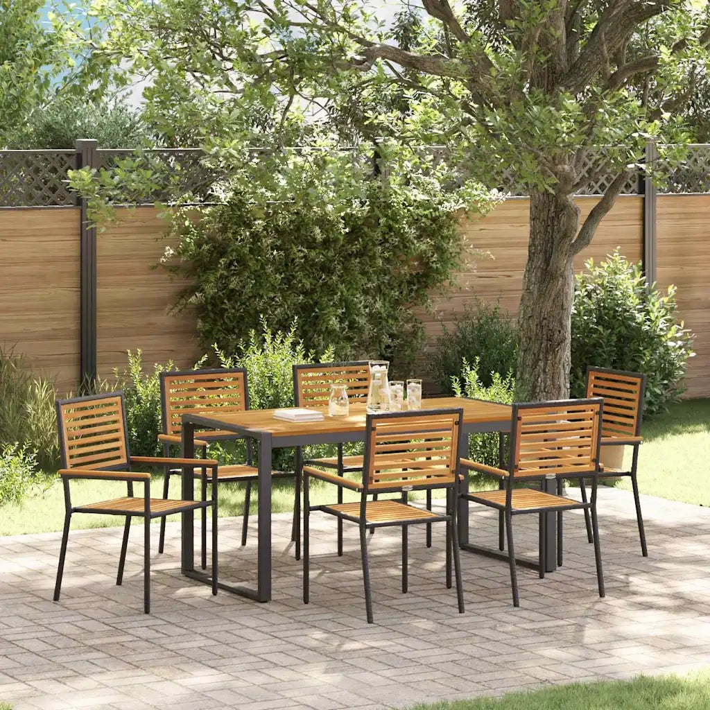 Set da Pranzo per Giardino 7 pcs Nero e Marrone polyrattan