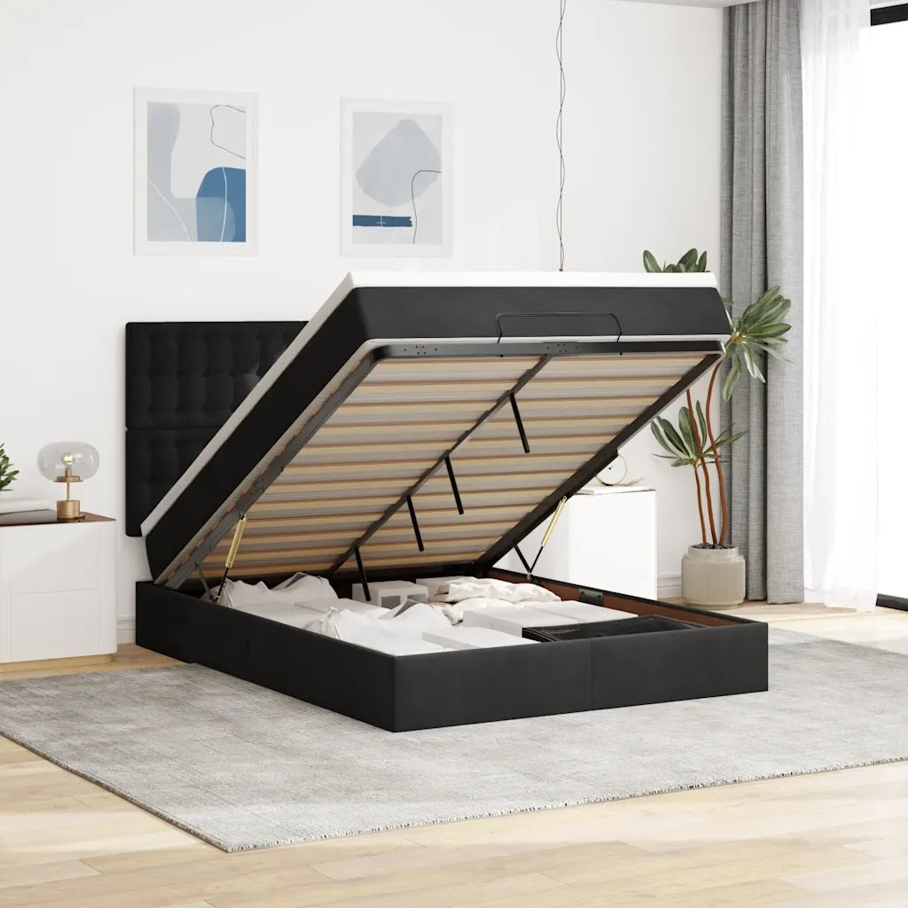 Struttura Letto Pouf con Materassi Nero 140x190 cm in Velluto 3314464