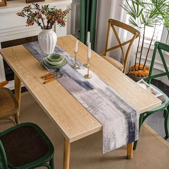 Tavolo esterno Moderno per salotto Tavolo esterno Outdoor Tavolo esterno resistentente alle intemperie tovaglia per tavolo decorativa in poliestere tavolo esterno azzurro grigio decorazione abstract per cucina salotto esterno 40 x 140 cm