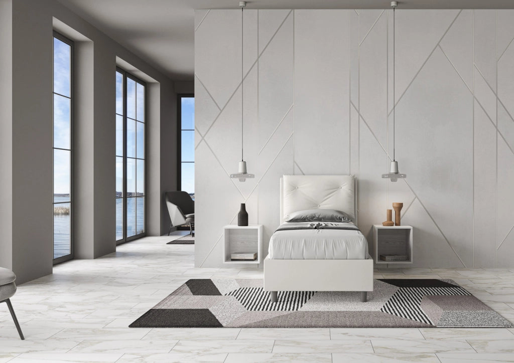 BS COM Letto singolo contenitore imbottito 80x200 similpelle bianco