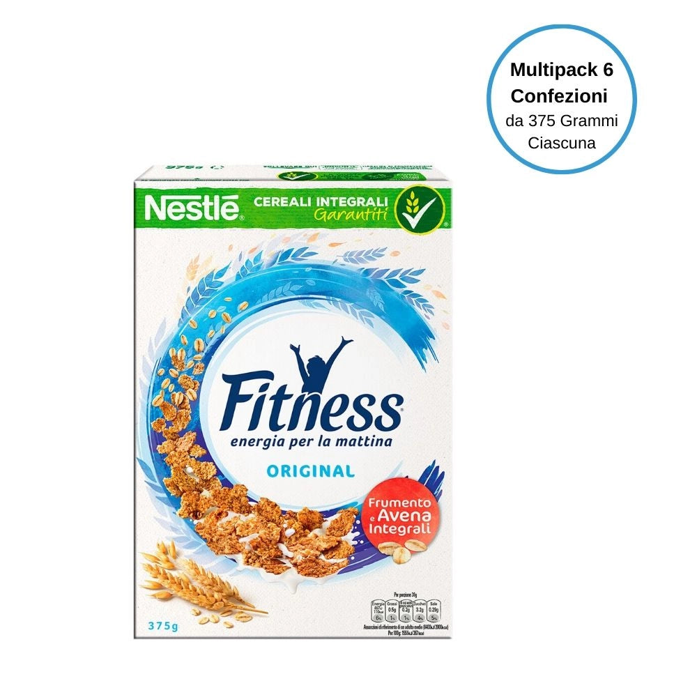 Nestle' fitness original cereali fiocchi di frumento integrale multipack da 6 confezioni da 375 grammi ciascuna