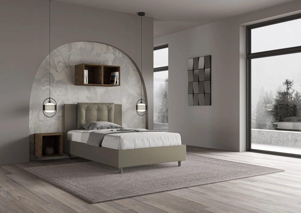BS COM Letto una piazza e mezza senza rete imbottito 120x190 similpelle cappuccino
