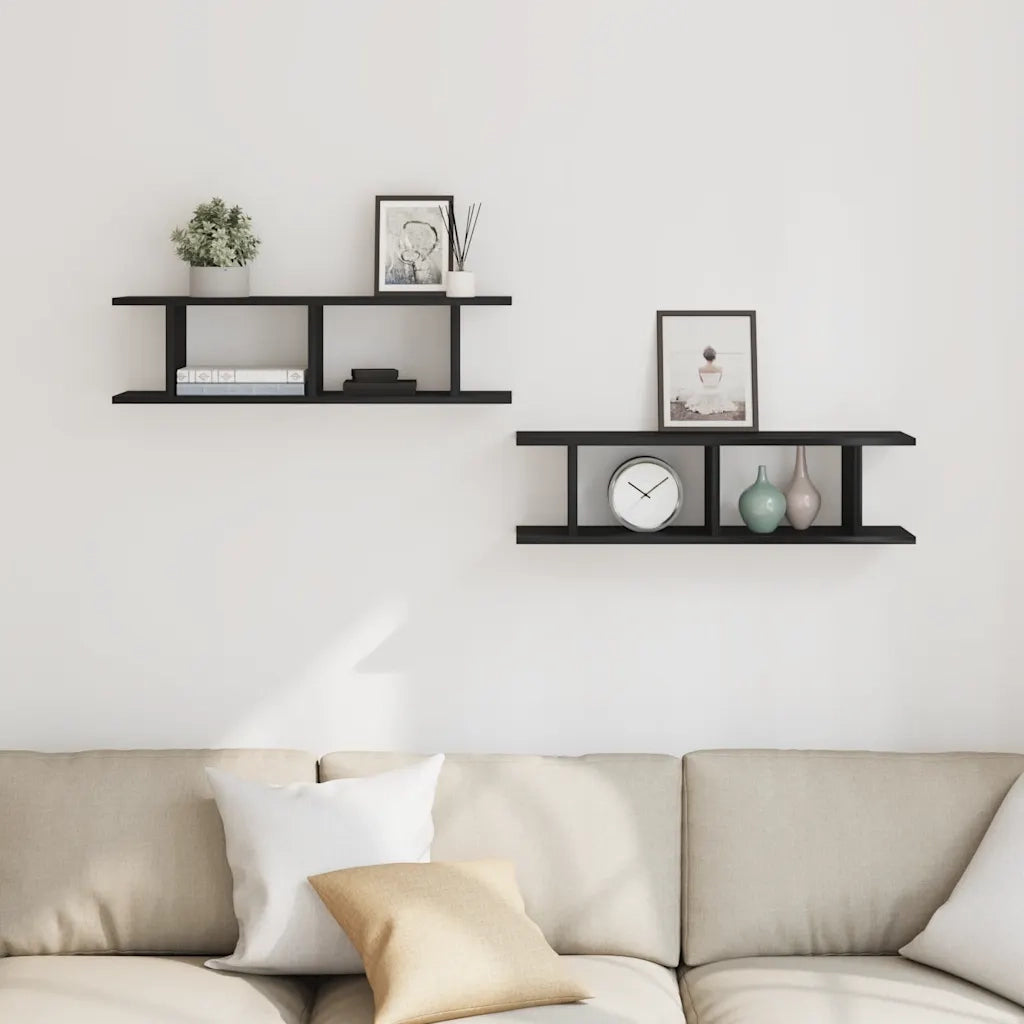 2 pz Mensole da Parete | Scaffali a Parete | Ripiano a parete Rovere Nero 75x18x20 cm in Truciolato