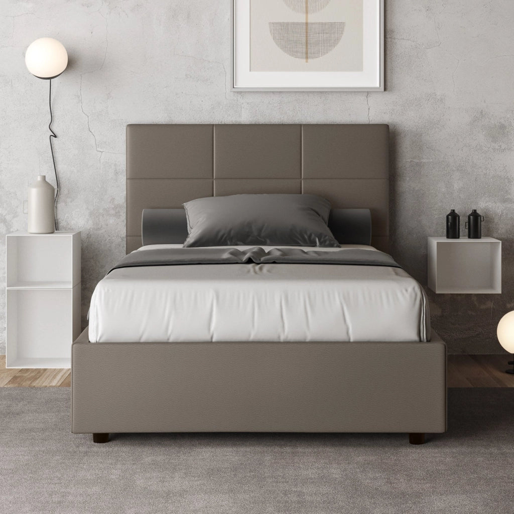 Letto Matrimoniale Francese 140x210 cm con Rete e Contenitore Mika Cappuccino