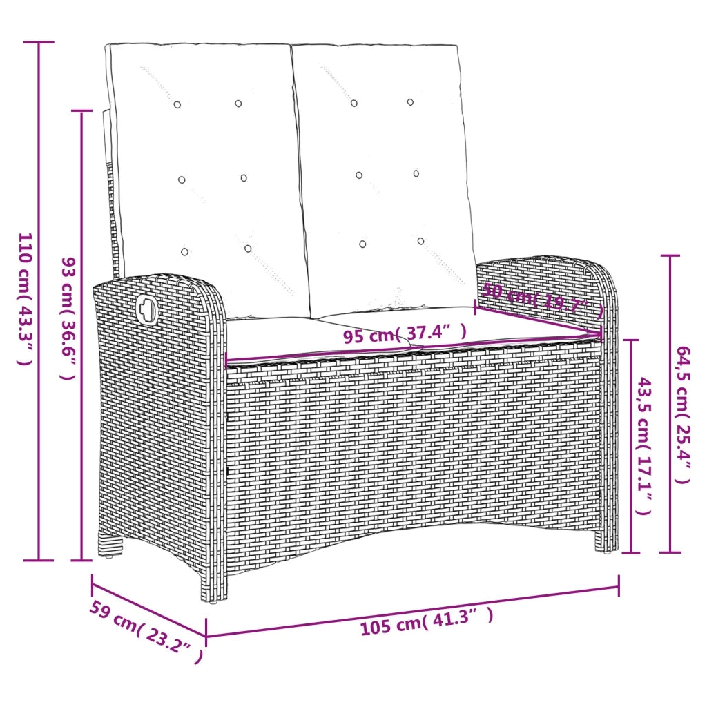 Set da Pranzo da Giardino 2 pz con Cuscini Nero in Polyrattan 3277319