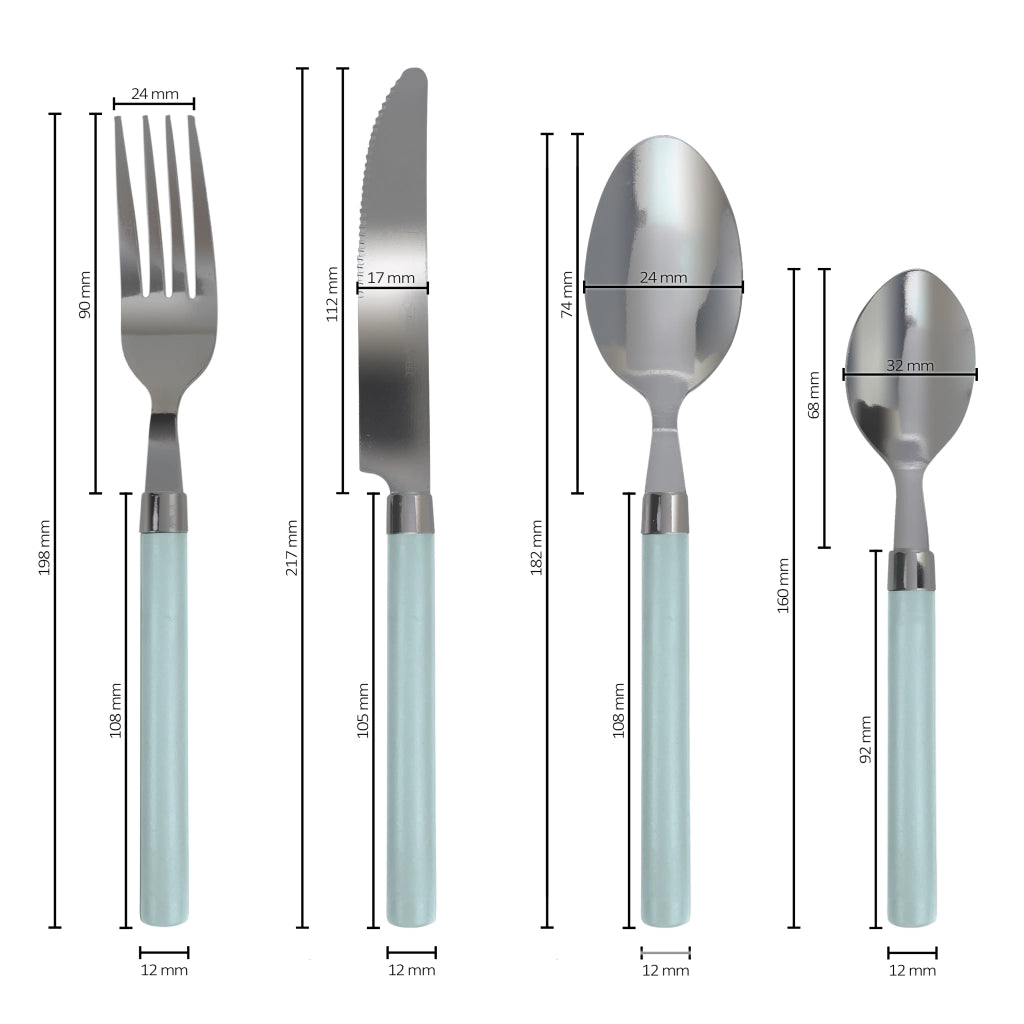 Servizio 24 Pezzi Posate Tavola Acciaio Inox Manici Colorati Tinta Unita Colori Moderni 6x Forchetta Coltello Cucchiaio Cucchiaino Lavabili Lavastoviglie Certificate Contatto Alimenti - Azzurro