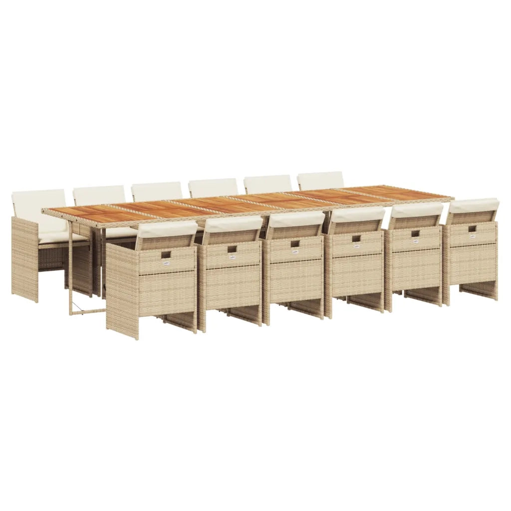 Set da Pranzo da Giardino 13 pz con Cuscini Beige in Polyrattan