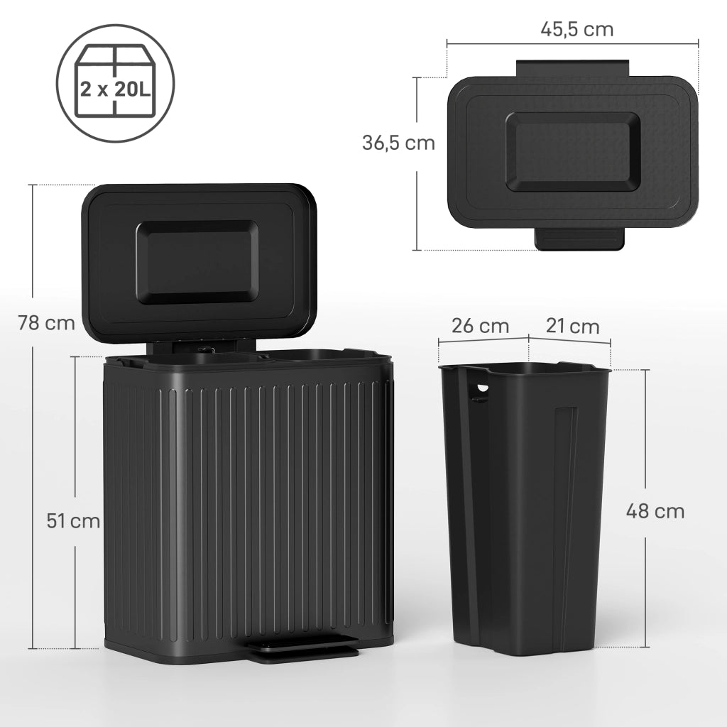 Pattumiera da Cucina ¨C Xylo ¨C 2x20L con Pedale, Nero