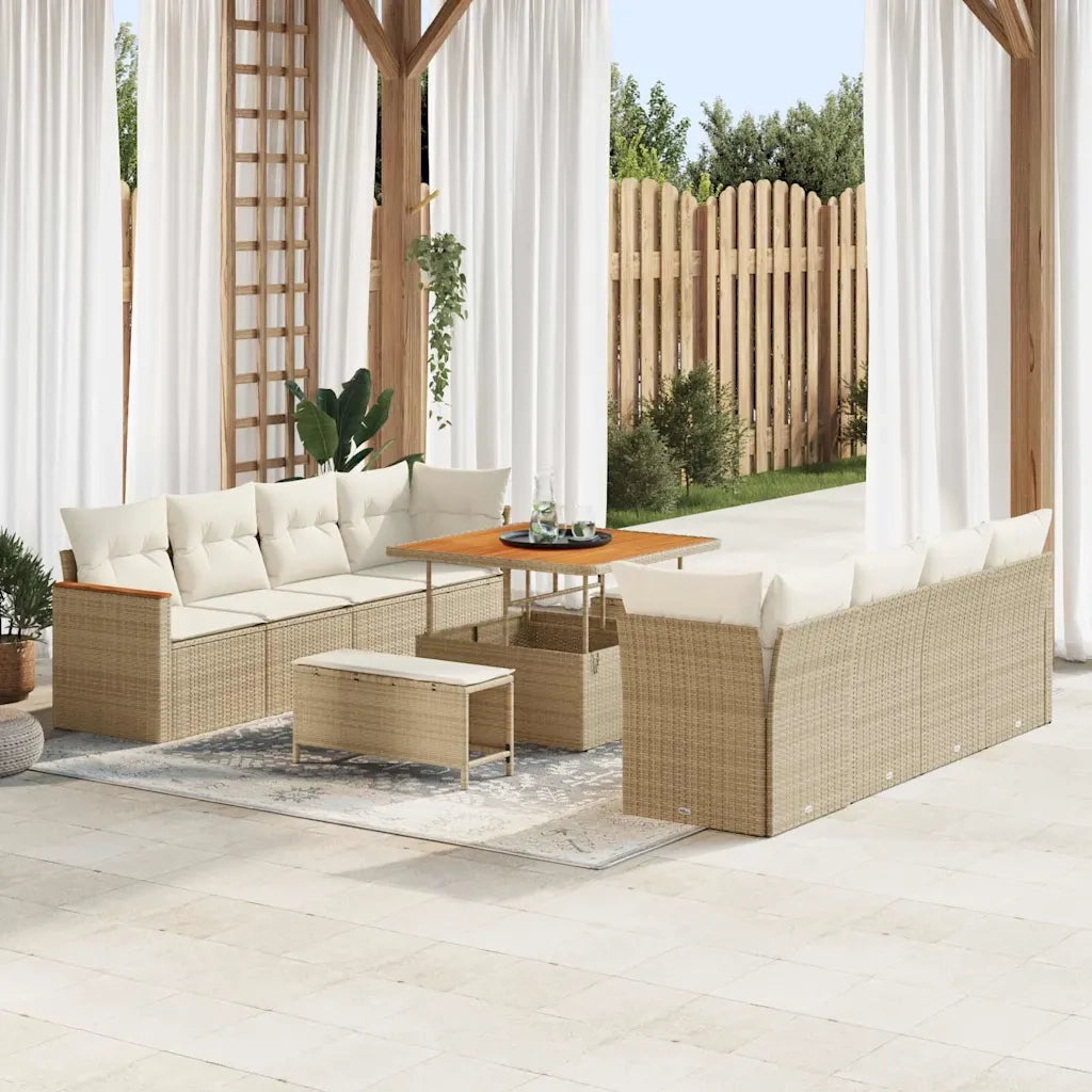 Set Divano da Giardino 11 pcs Beige polyrattan