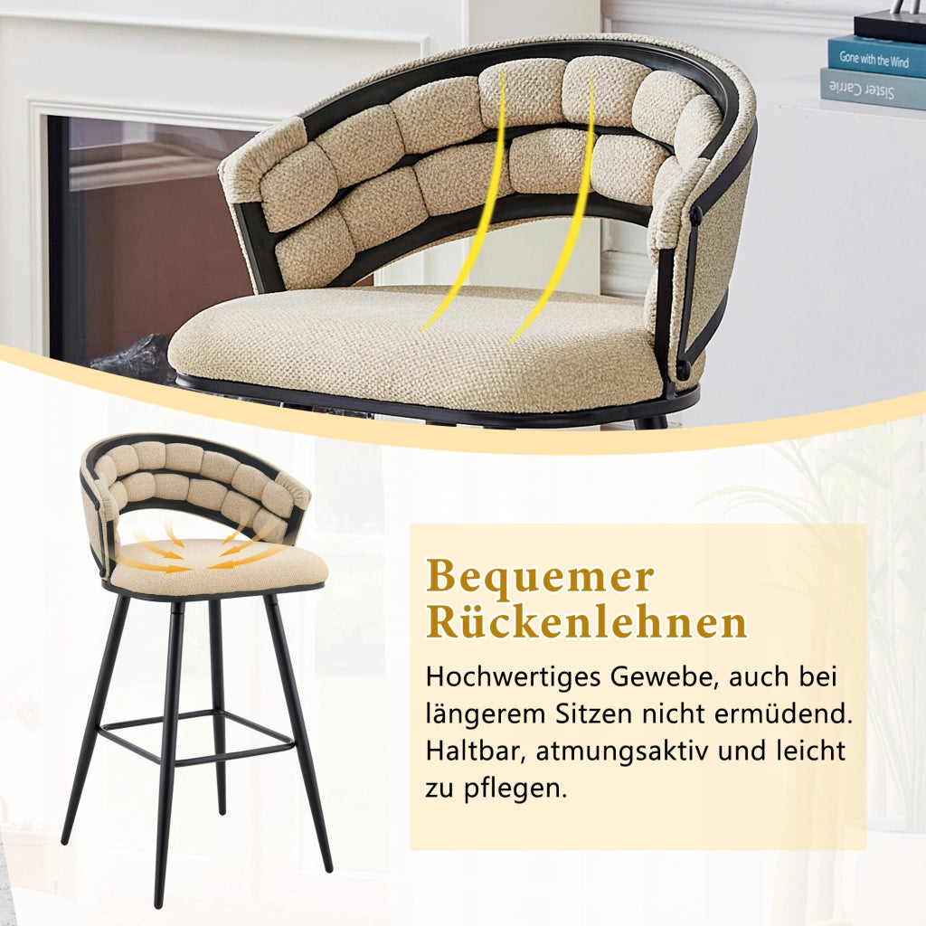 Sgabelli da Bar ¨C MINIMAL ¨C Velluto Beige, Gambe in Metallo Nero, Set 2 Pezzi