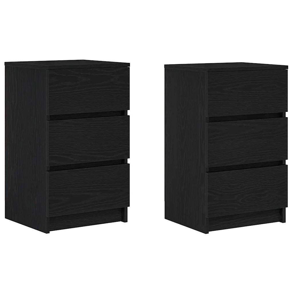 Set di 2 Comodini | Armadio da Notte | Mobiletto da notte con 3 Cassetti Nero 39x35x65 cm