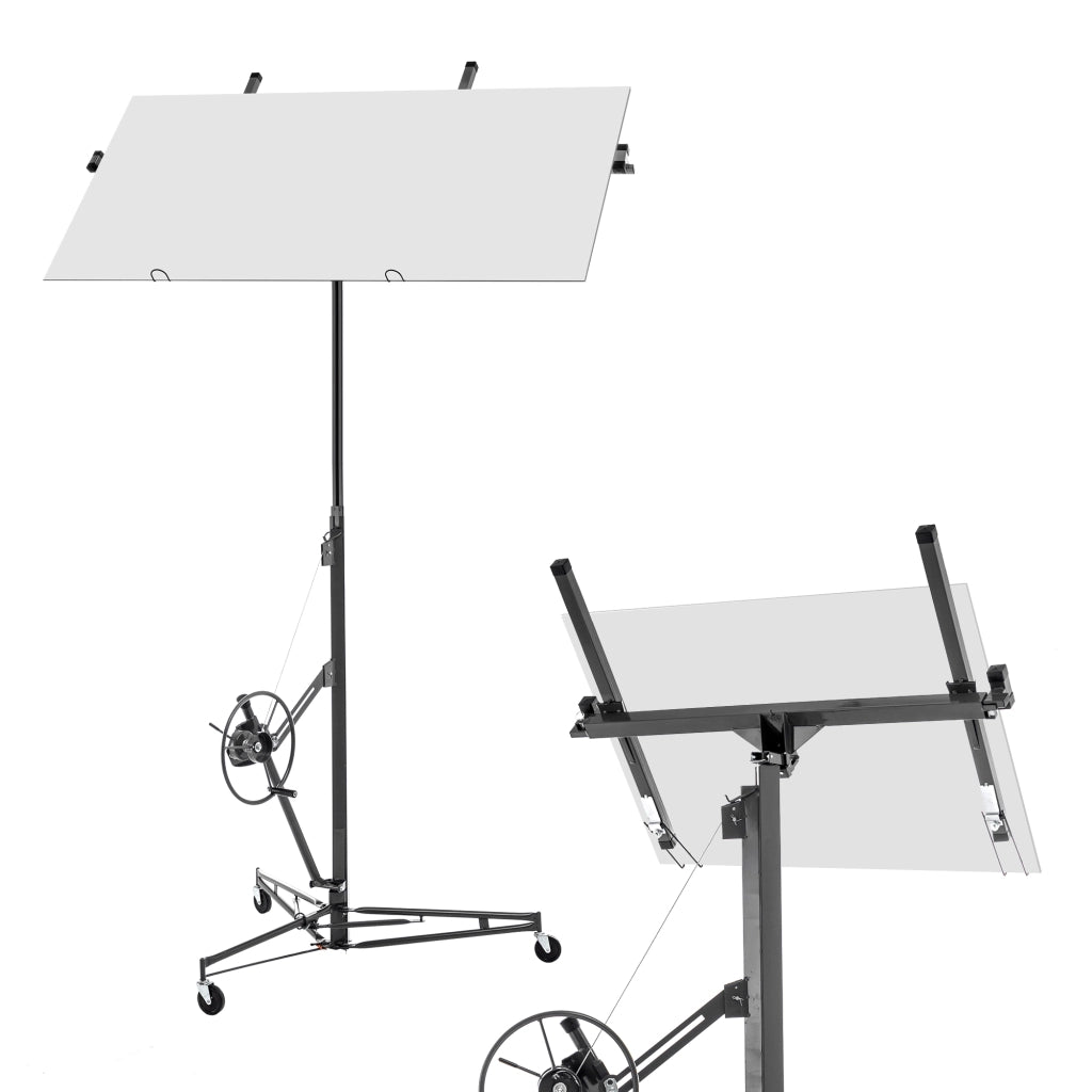Sollevatore per Cartongesso Pieghevole fino a 68 kg; Altezza Regolabile 180-470 cm; Grigio