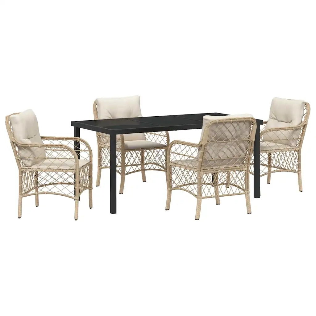 Set da Pranzo per Giardino con cuscino 5 pcs Beige polyrattan