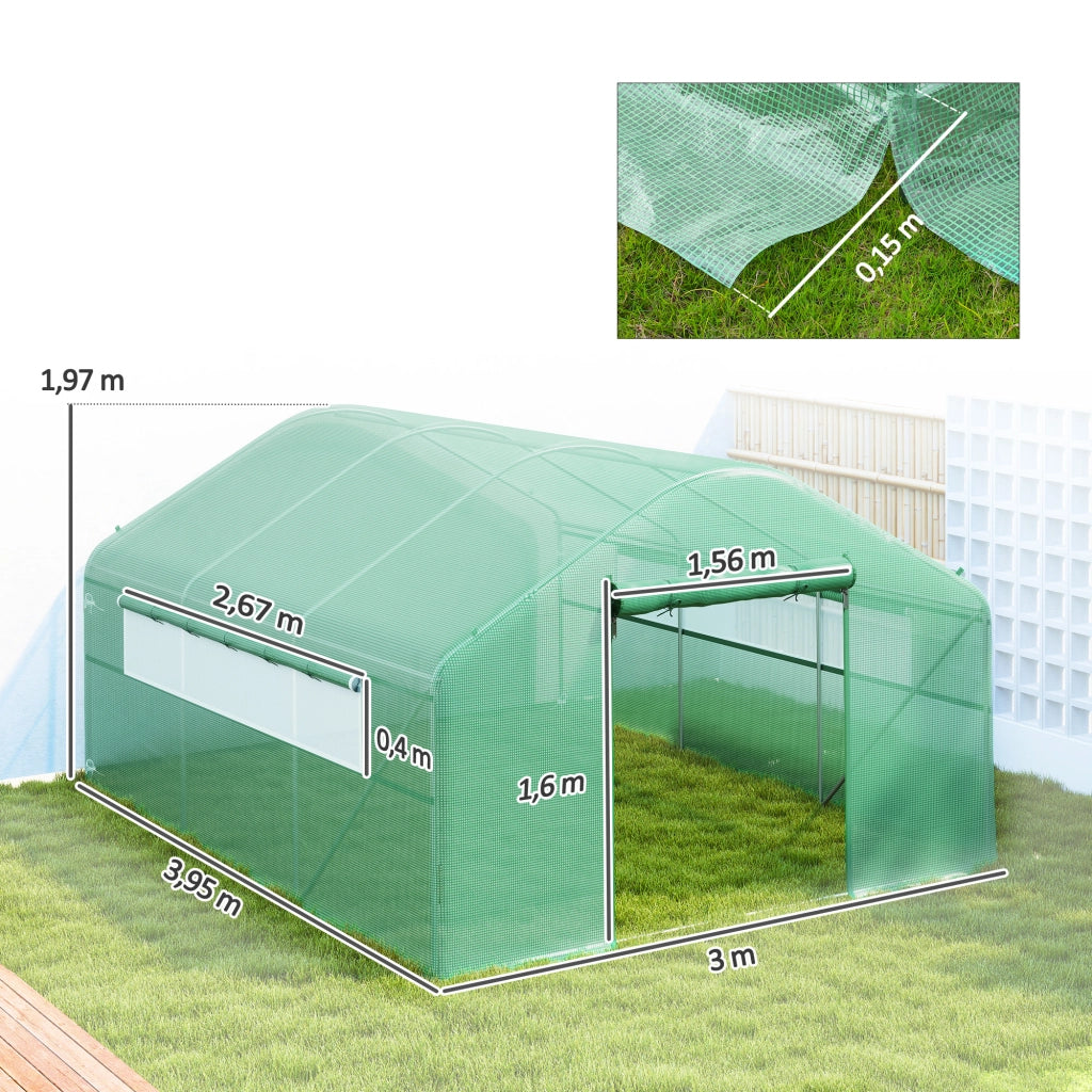Serra da giardino 4x3x2m con porte avvolgibili e finestroni ¨C zephmum ¨C verde