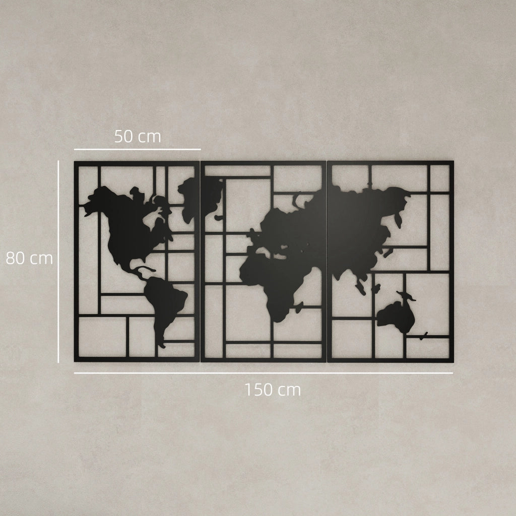 Mappa del Mondo in 3 Pezzi ¨C Minimal ¨C Nero