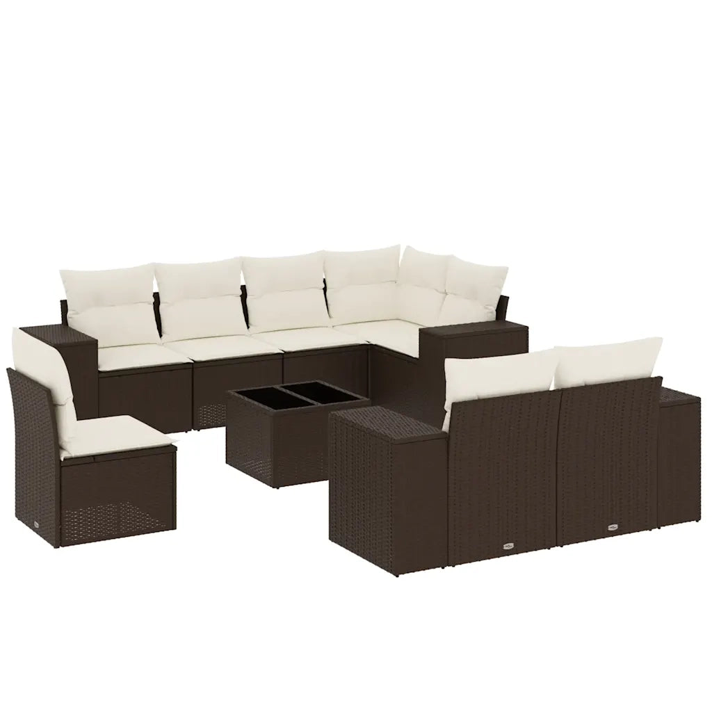 Set Divani da Giardino 9pz con Cuscini Marrone in Polyrattan 3255190