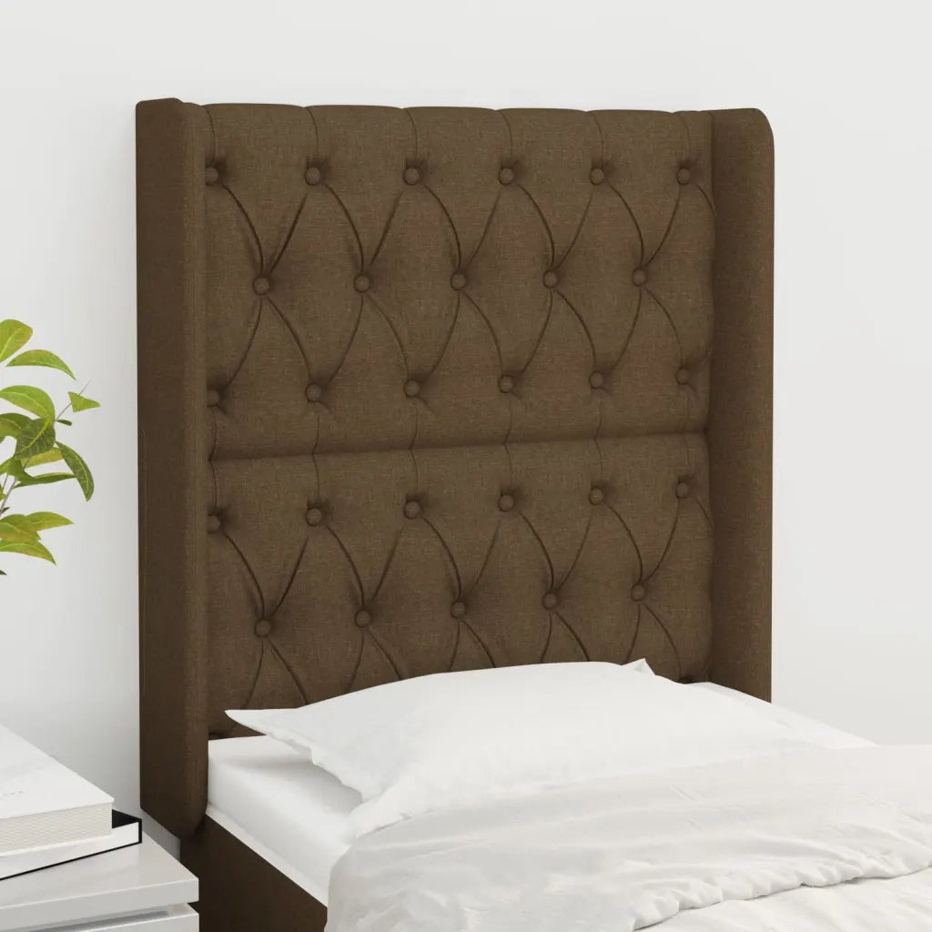 Testiera ad Orecchio-Testata con Orecchie Marrone Scuro 83x16x118/128 cm in Tessuto 323003