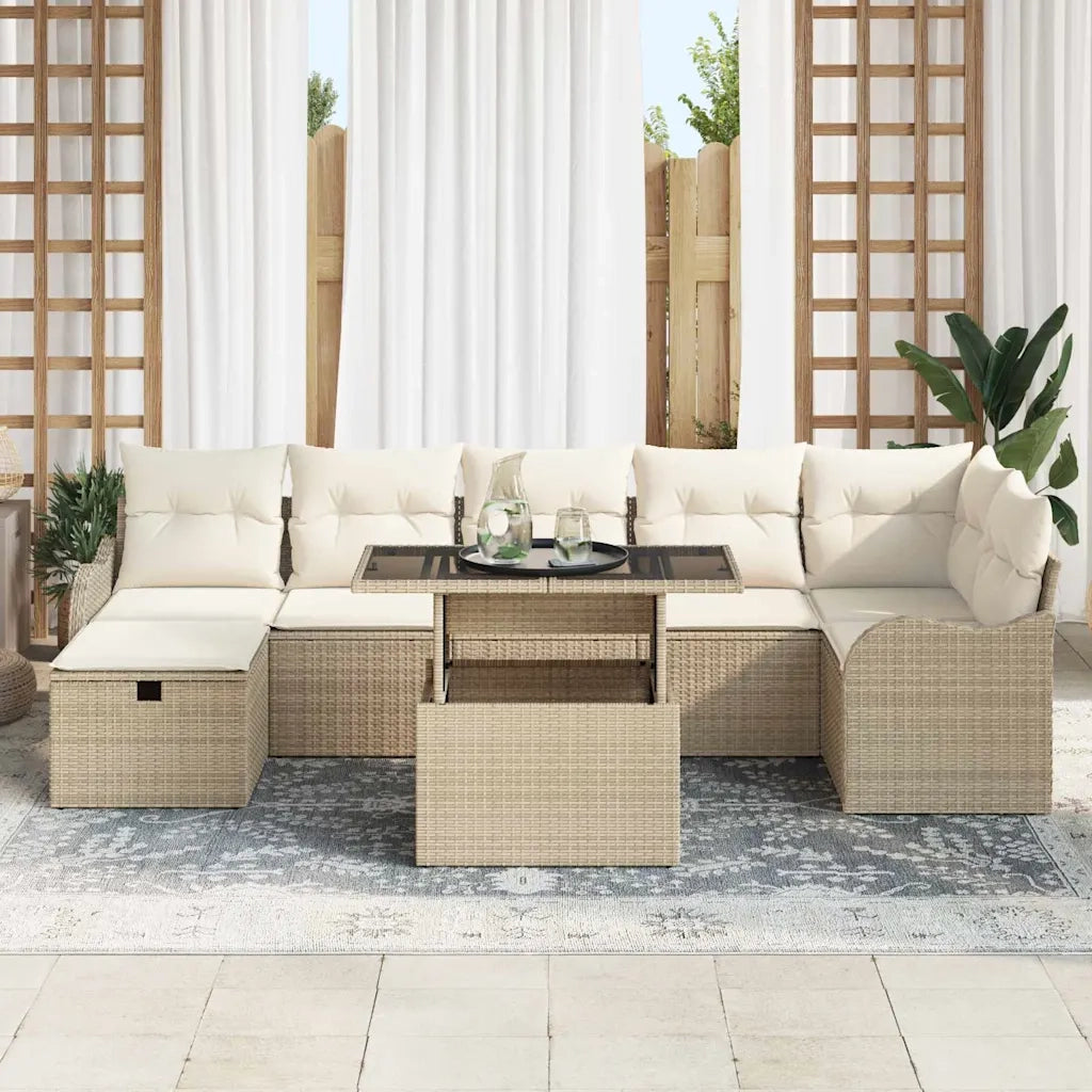 Set Divano da Giardino con cuscino 8 pcs Beige Poly Rattan 3361060