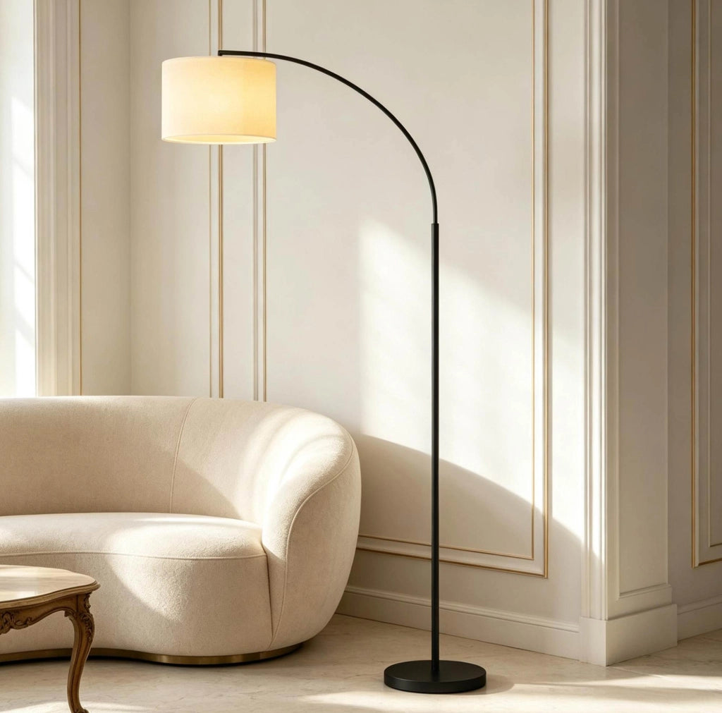 Lampada da terra ad arco ULEVR 180,6 cm con telecomando magnetico, luce regolabile 2700-6500K, nero e crema