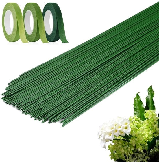 Set di filo per fiori 150 pezzi - filo per infilare - set di nastri per fiori 3 rulli - colore verde - fiori artigianali - materiale duraturo - set di filo per fiori