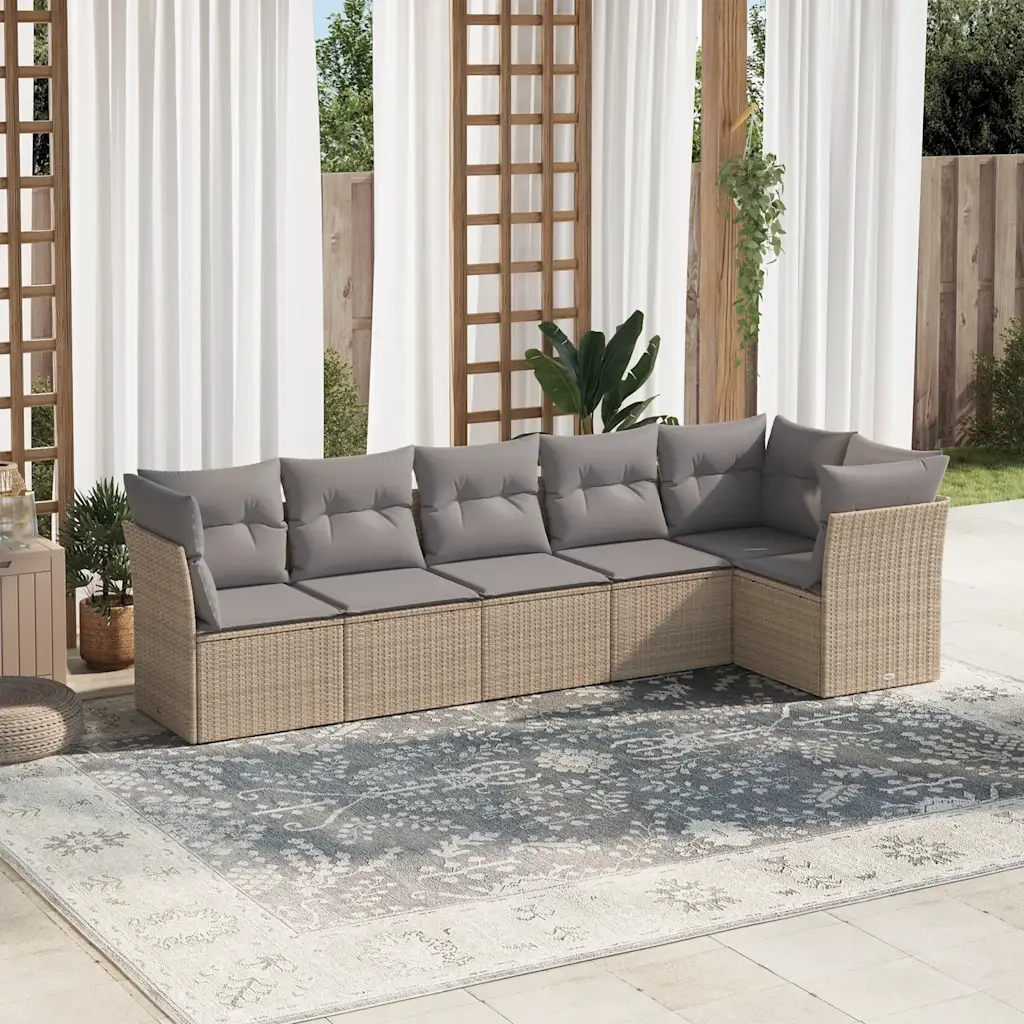 Set Divano da Giardino 6 pz con Cuscini Beige in Polyrattan 3217659