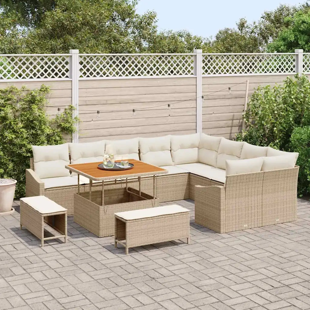 Set Divano da Giardino con cuscino 12 pcs Beige polyrattan