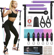 Cinture di resistenza con barra Pilates - corda di ancoraggio a piede regolabile - cinture di fitness per allenamento del corpo completo