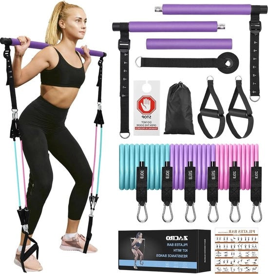 Cinture di resistenza con barra Pilates - corda di ancoraggio a piede regolabile - cinture di fitness per allenamento del corpo completo