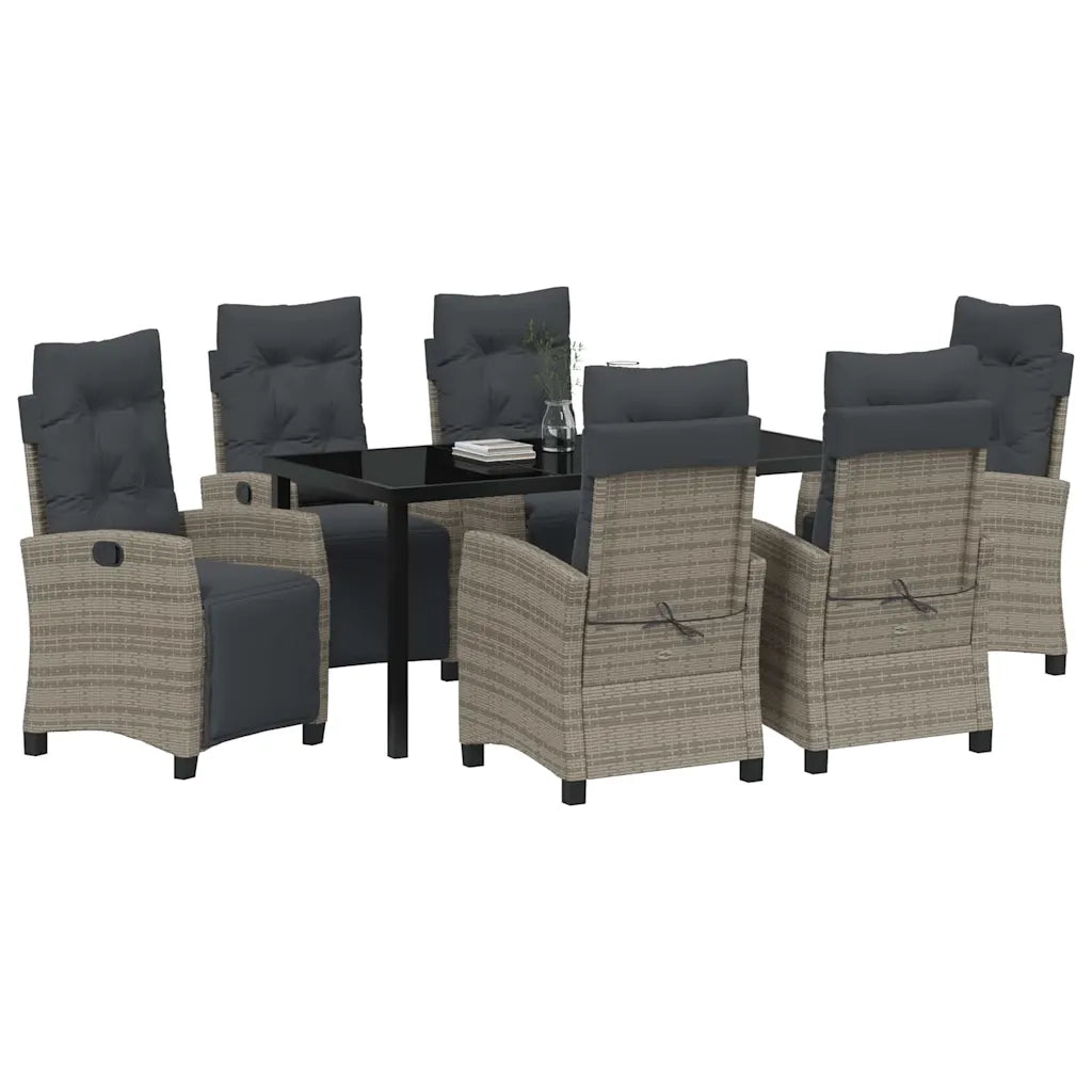 Set da Pranzo per Giardino con cuscino 7 pcs Grigio polyrattan