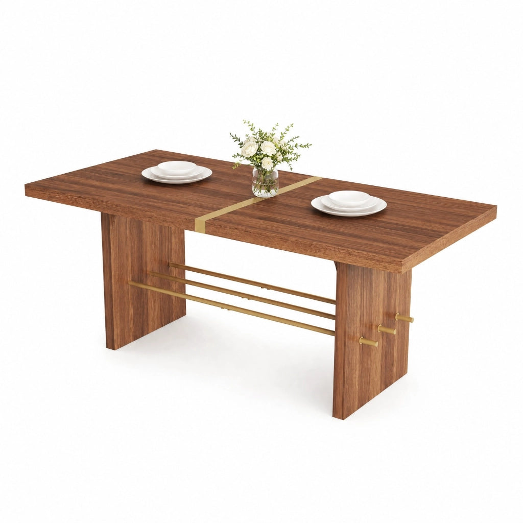 Tavolo da pranzo in MDF noce e oro 180 x 75 cm
