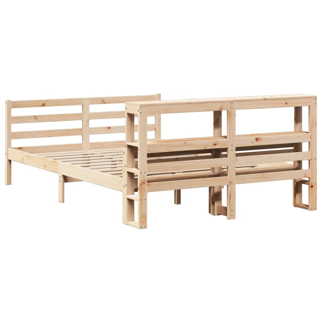 Letto matrimoniale | Letto per adulti | Giroletto con Testiera 140x200 cm in Legno Massello di Pino