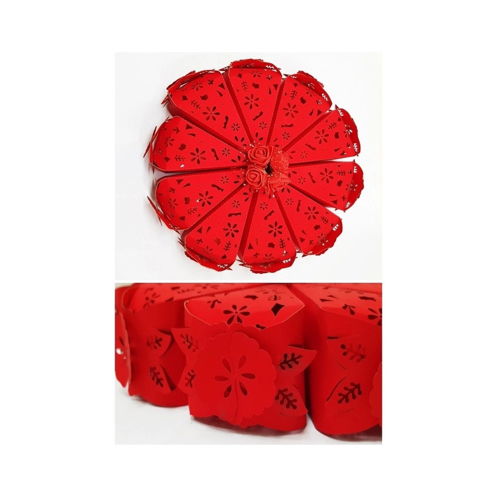 Trade Shop - Set 10 Bomboniera Bomboniere Scatolina Spicchi Torta Rosso Fiore Portaconfetti -