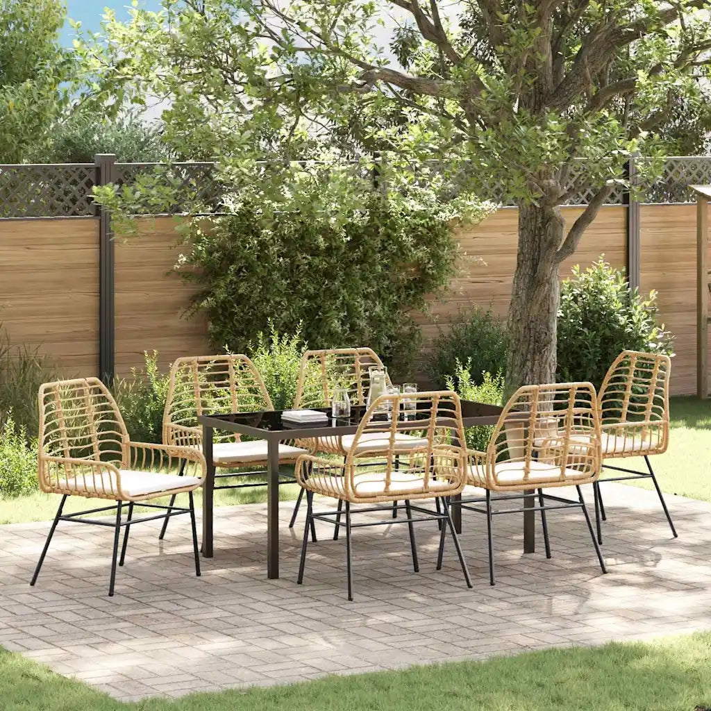 Set da Pranzo per Giardino 7 pcs Marrone polyrattan