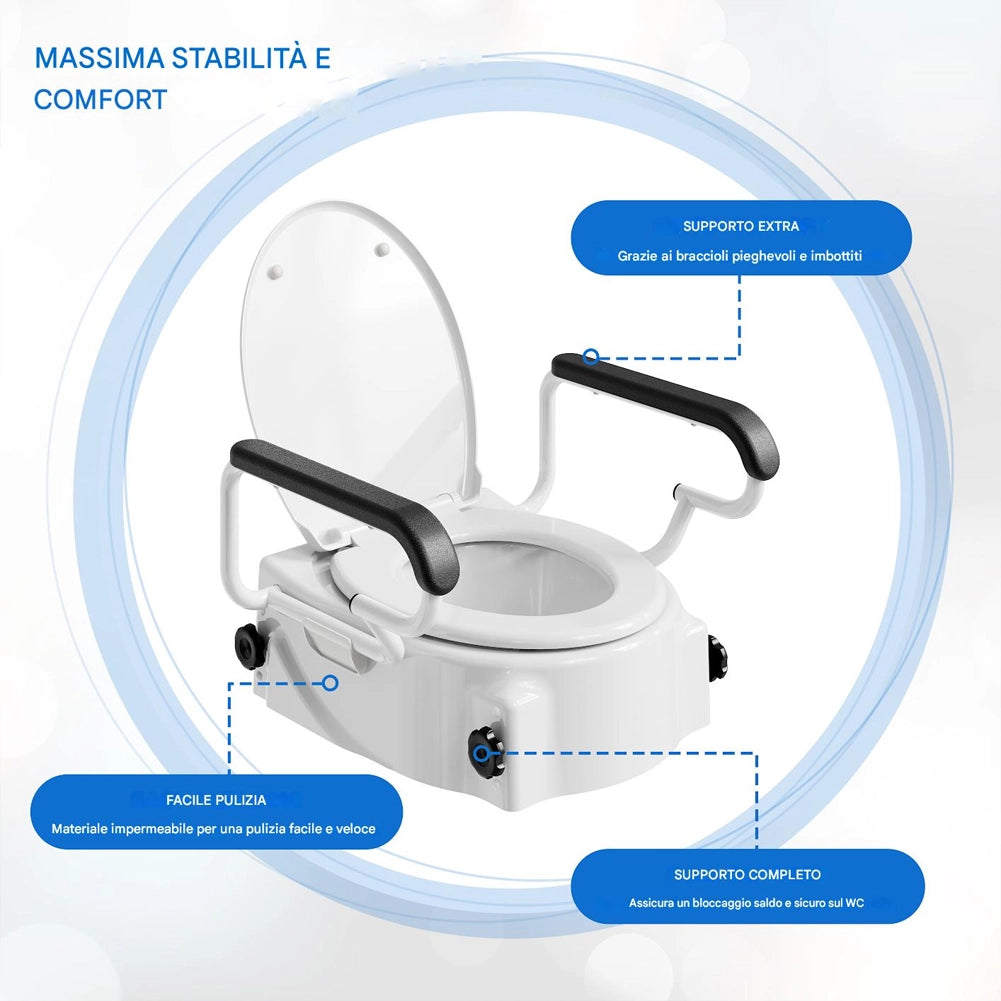 Rialzo per Sedile WC Braccioli Maniglie Assistite Copriwater Disabili e Anziani
