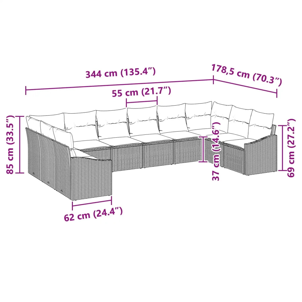 Set di divani 10 pz Marrone polyrattan 3346904