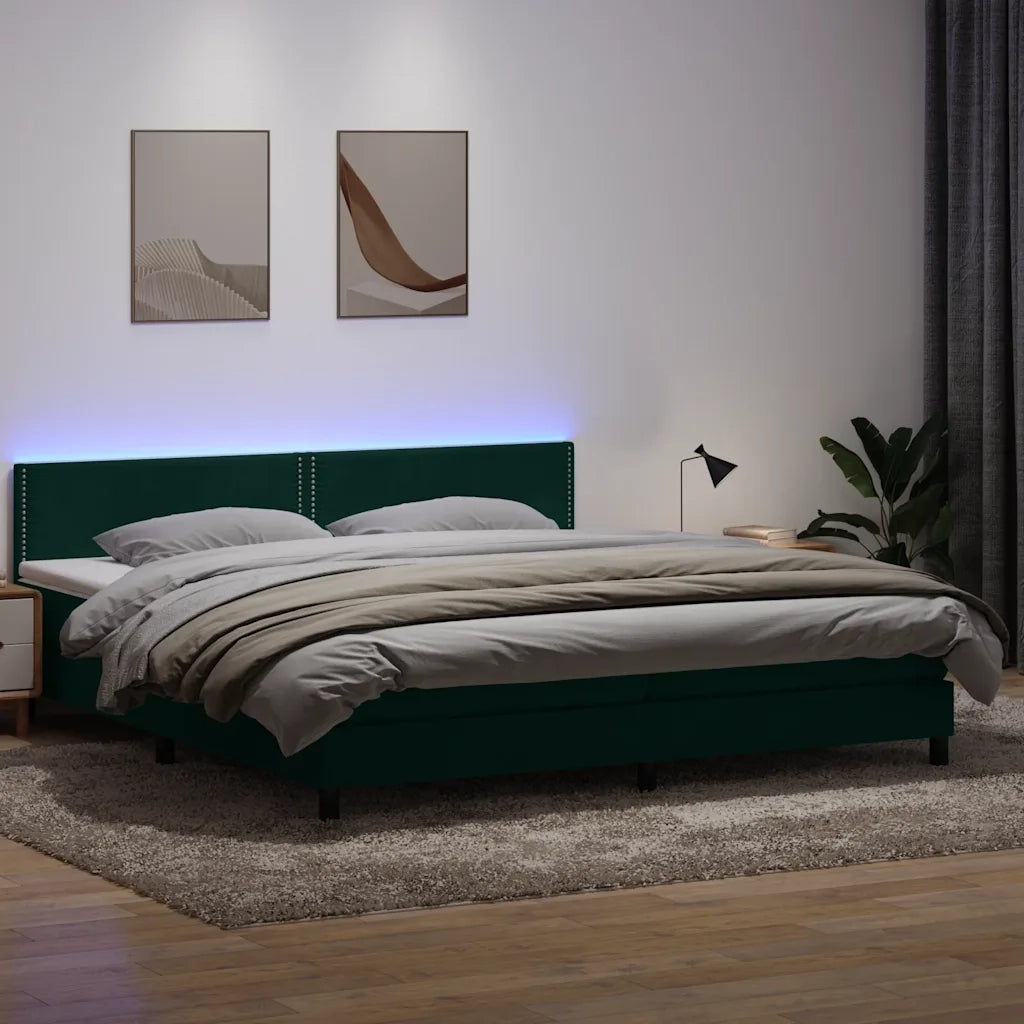 Letto a Molle con Materasso e LED Verde Scuro 180x220 cm Velluto 3316848