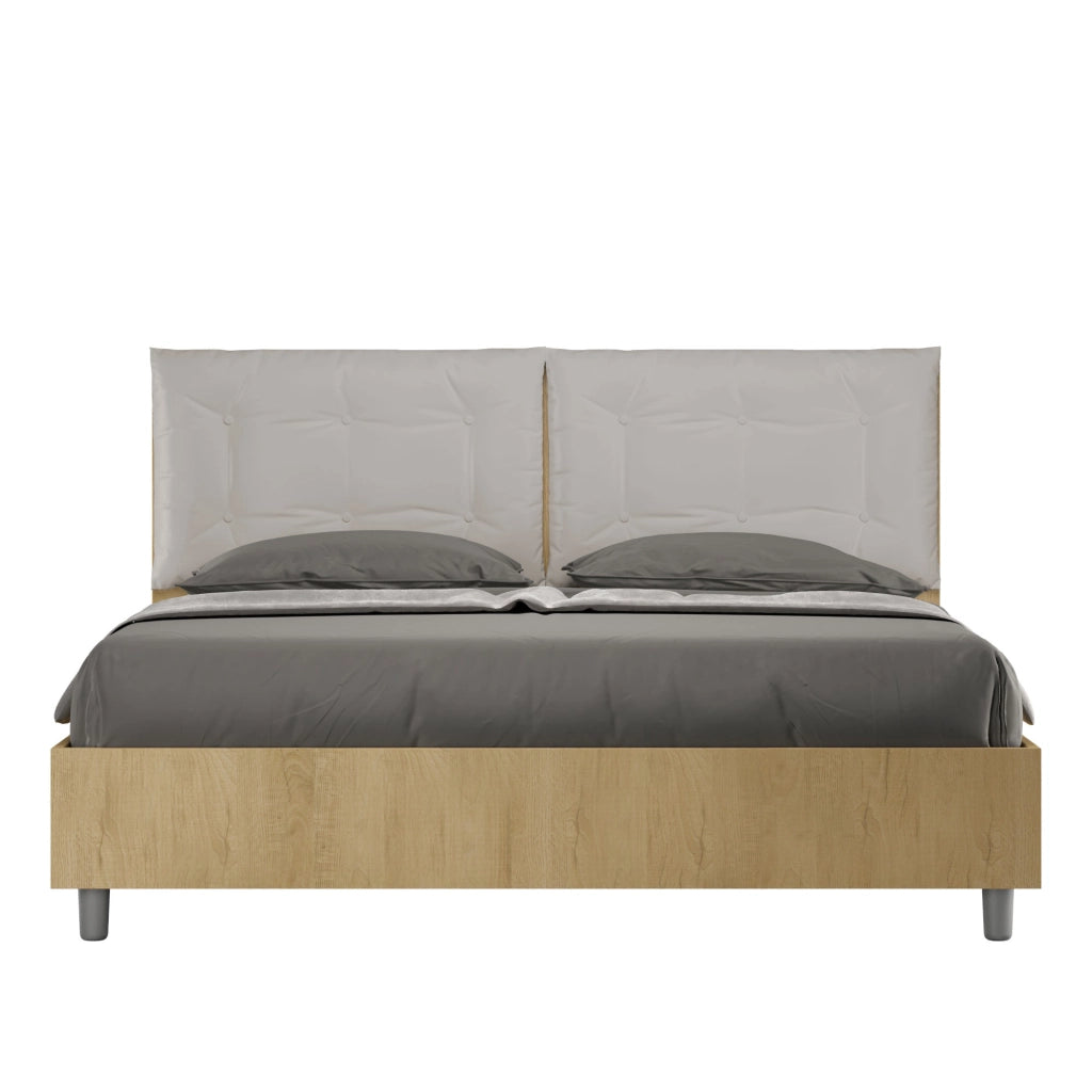 BS COM Letto matrimoniale con rete 160x190 quercia cuscini similpelle tortora