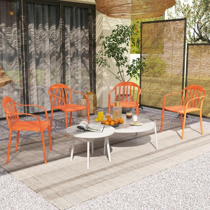 OKWISH Set da 4 Sedie da Giardino Impilabili con Braccioli e Schienale, per Terrazza e Balcone, Plastica Rossa